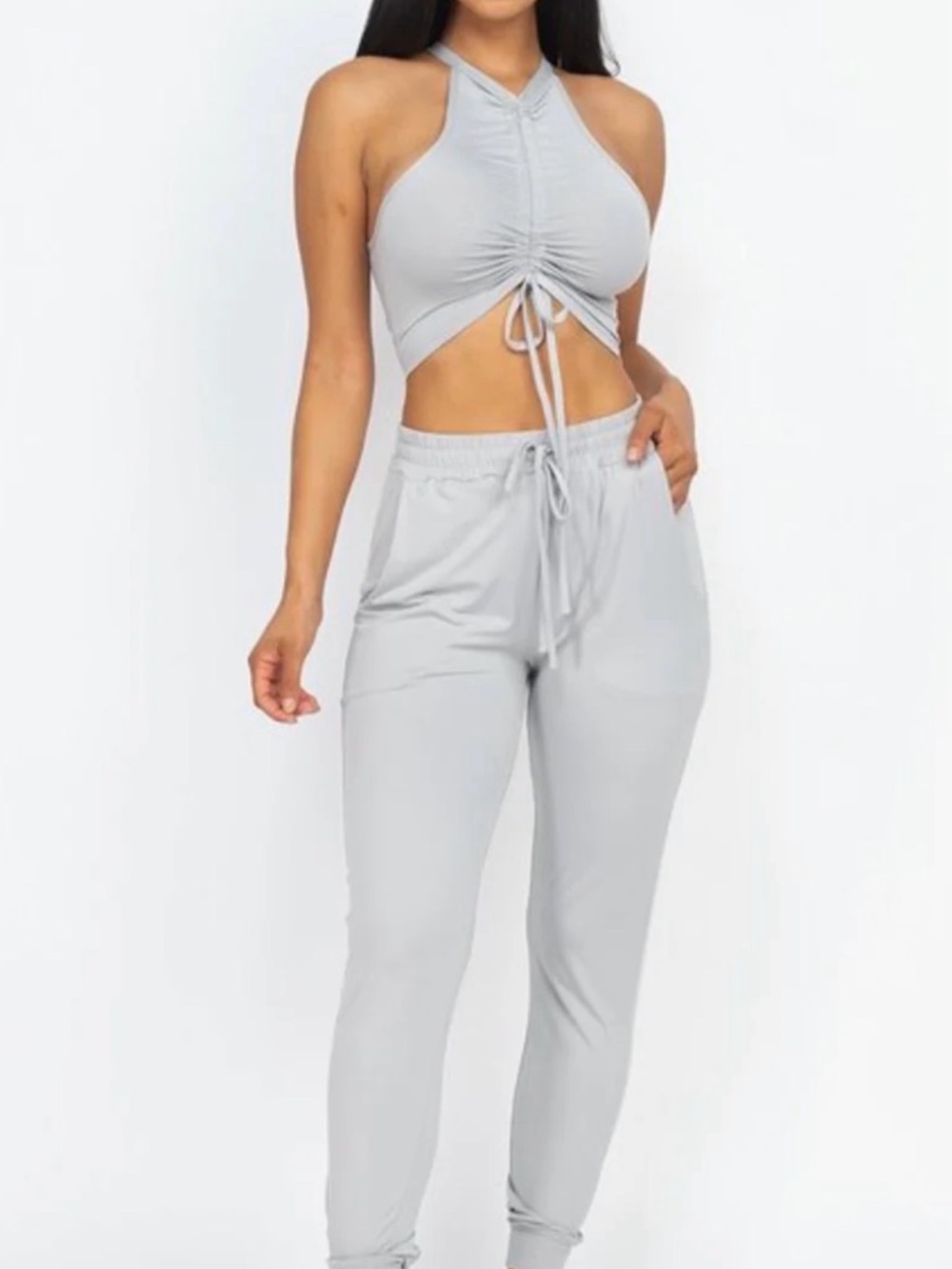 Women’s Light Gray Drawstring Jogger Pants